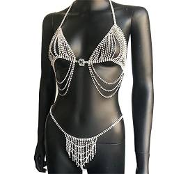 Sexy Diamant-Brustkette, BH-Höschen, glitzernde Strass-Körperkette, Kristall-Bikini-Brustschmuck, Dessous, Damen-Nachtclub-Kleidung (Silber) (Gold) von LJQZFWXX