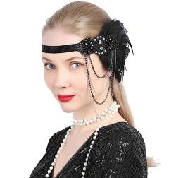 LJRPUPY 1920er Jahre Flapper Feder Kopfschmuck Brüllender Gatsby Kopfschmuck Abschlussball Haarschmuck Zubehör für Frauen und Mädchen von LJRPUPY