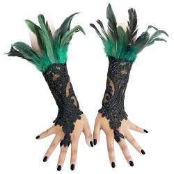 LJRPUPY Gothic Fingerlose Feder Handschuhe für Frauen Halloween Kostüm Lange Spitze Handschuhe Handgelenk Manschetten Ärmel, Grün, EinheitsgröÃŸe von LJRPUPY