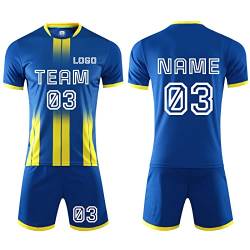 LJYTMZ Personifizieren Fussball Trikot Kinder Erwachsene Hemd & Kurze Set mit Nummer Name Team Logo Fußballtrikot Geschenke für Jungs, Blue 3 von LJYTMZ