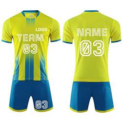 LJYTMZ Personifizieren Fussball Trikot Kinder Erwachsene Hemd & Kurze Set mit Nummer Name Team Logo Fußballtrikot Geschenke für Jungs, Gelb von LJYTMZ