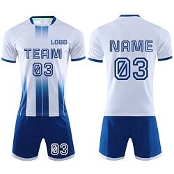LJYTMZ Personifizieren Fussball Trikot Kinder Erwachsene Hemd & Kurze Set mit Nummer Name Team Logo Fußballtrikot Geschenke für Jungs, Weiß von LJYTMZ