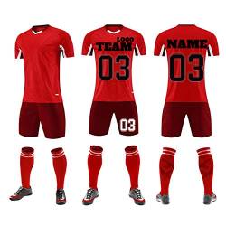 Personalisiertes Fußball Trikot Kinder mit Name + Nummer, T-Shirt + Shorts + Stutzen, Passendes Kinder Erwachsenen Jungen Mädchen Fußballtrikot von LJYTMZ