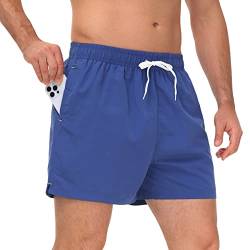 LK LEKUNI Badehose Herren Badeshorts Schwimmhose Boardshorts Schnell Trocknend Bademode für Herren Kurz Sommer Strandshorts Beachshorts Navy Blue_S von LK LEKUNI