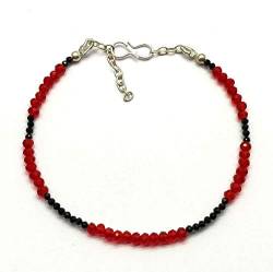 7 inch adjustable Carnelian Quartz & Black Spinel 2-3mm Rondelle shape Faceted cut Sterling Silver Plated link chain clasp bracelet for unisex women teen girls, handmade in india Discount_196 von LKBEADS