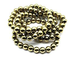 LKBEADS Gold pyrite Round 8mm Smooth Round Beads Bracelet, Gemstone Bracelet Healing Stones, Healing Crystal Bracelet, Natural Gift For Men & Women 7 inches April_18_04-2072 von LKBEADS