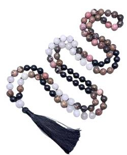LKBEADS Natural Black Obsidian, Rhodonite & Jade 8mm 108 Mala Beads, Spiritual, Meditation Beads, Reiki, Japa Mala, Buddhist Prayer Beads, Yoga Bracelet, healing beads von LKBEADS