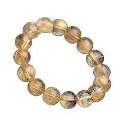 LKBEADS Natural Natural Gold Rutilated Quartz 10mm rondelle smooth 7inch Semi-Precious Gemstones Beaded Bracelets for Men Women Healing Crystal Stretch Beaded Bracelet Unisex von LKBEADS