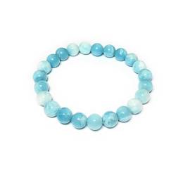 LKBEADS Unisex gem larimar quartz 8mm round smooth beads stretchable 7 inch bracelet for men,women-Healing, Meditation,Prosperity,Good Luck Bracelet von LKBEADS