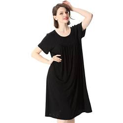 LKHJ Übergroßes Kurzarm-Pyjama-Kleid Für Damen, Locker, Plus Größe, Langer Schlafrock, Nachthemd, Nachtwäsche, Damen, Große Größe 6XL 7XL,Schwarz,7XL von LKHJ