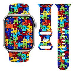 Armband für Autismus-Bewusstsein, buntes Puzzle-Uhrenarmband, kompatibel mit Apple Watch, 38 mm, 40 mm, 41 mm, Autismus, Buntstiftzeichnungen, iWatch, Silikonarmband, Ersatz für Armbänder der Serie 8, von LKJHGFDSA