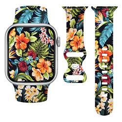 Armband mit Hawaii-Blumen, kompatibel mit Apple Watch, 38 mm, 40 mm, 41 mm, florales iwatch-Armband, Silikonarmband, Ersatz für Armbänder der Serie 8, 7, 6, 5, SE, Unisex, Geschenkideen für Damen, von LKJHGFDSA