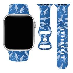 Blue Shark Uhrenarmband, kompatibel mit Apple Watch 38/40/41 mm, für Damen und Herren, Erwachsene, weiches Silikon, Sporttier-Geschenke, Dekorationen, Ersatzzubehör, Armbänder für iWatch Serie 8, 7, von LKJHGFDSA