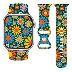 Hippie-Blumen-Uhrenarmband, kompatibel mit Apple Watch, 38 mm, 40 mm, 41 mm, austauschbare Gummi-Armbänder mit Blumenmuster, Silikon-Smartwatch-Armbänder für iWatch-Zubehör, Ersatz-Serie Ultra SE 9, von LKJHGFDSA