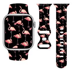 Pinke Flamingo-Armbänder, kompatibel mit Apple Watch, 38 mm, 40 mm, 41 mm, schwarzer Hintergrund, iWatch-Armband, weiches Silikonarmband, verstellbarer Ersatz für Serie 8, 7, 6 SE, Ultra, Unisex, von LKJHGFDSA