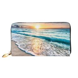 LKLDDPZB Beach Sunset Ocean Print Long Leather Clutch Wallet - Modisch schick und langlebig Geldbörse mit doppelseitig bedrucktem Design, Schwarz , Einheitsgröße von LKLDDPZB