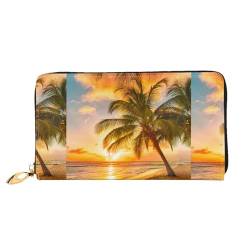 LKLDDPZB Tropical Beach Palm Tree Sunset Print Long Leather Clutch Wallet - Modisch schick und langlebig Geldbörse mit doppelseitig bedrucktem Design, Schwarz , Einheitsgröße von LKLDDPZB