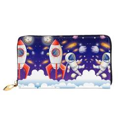 LKLDDPZB Universe Astronaut Rocket Galaxy Print Lange Leder Clutch Wallet - Modisch Schick und Langlebig Brieftasche mit Full Double Side Print Design, Schwarz , Einheitsgröße von LKLDDPZB