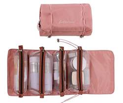 LKMY Faltbare Kosmetiktasche, abnehmbare Schminktasche, tragbare 4-in-1-Tasche mit großer Kapazität, Reisewaschorganisator Aufbewahrungstasche Kulturtasche für Frauen Männer Mädchen (Pink) von LKMY