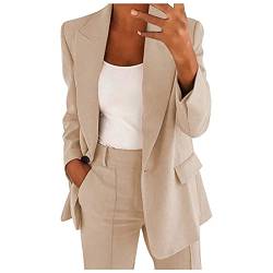 Damen Blazer Frühlings Casual Open Front Cardigan Langarm Elegant Business Anzug Mantel Lang Modern Jacke Mit Tasche Und Knöpfe Sommer Teenager Schicker Tracksuit Sweatblazer Outfits Damen Beige L von LKRSEEF