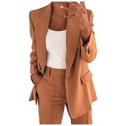 Damen Blazer Frühlings Casual Open Front Cardigan Langarm Elegant Business Anzug Mantel Lang Modern Jacke Mit Tasche Und Knöpfe Sommer Teenager Schicker Tracksuit Sweatblazer Outfits Damen Khaki XL von LKRSEEF