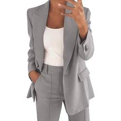 LKRSEEF Blazer Damen Elegantes Business Festliches Casual Büro Outfit Mantel Damen Frühling Komplett Blazer Sportkleidung Frauen Set Kombinationen Für Damen Streetwear Große Größen Grau M von LKRSEEF