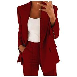 LKRSEEF Blazer Damen Elegantes Business Festliches Casual Büro Outfit Mantel Damen Frühling Komplett Blazer Sportkleidung Frauen Set Kombinationen Für Damen Streetwear Große Größen Wein 5XL von LKRSEEF