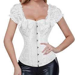 LKRSEEF Corset Top Damen Gothic Kleid Schwarze Corsage Black Swan Kostüm Damen Corsage Damen Oberteil Korsett Oberteil Kostüm Damen Piratin Korsett Weiß von LKRSEEF