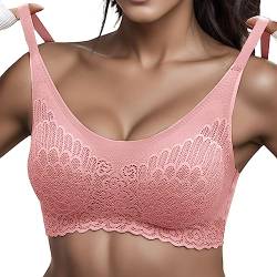 LKRSEEF Damen Komfort BH Ohne Bügel Push Up Nahtlos Sport BH Gepolstert Spitzen Bra Weich Seamless Stretch Bustier Mittel Halt Bügelloser Schlaf BH Klassische Top für Alltag Yoga Damen Rosa 4XL von LKRSEEF