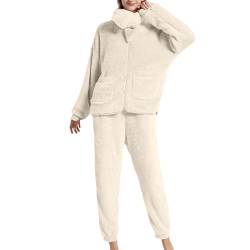 LKRSEEF Damen Pyjama Lang Oberteil Schlaf Warmer Schöafanzug Sexy Sleepwear Winter Wear Flanell Große Größen Zweiteilige Freizeitanzug Pyjamahose Kleidung von LKRSEEF