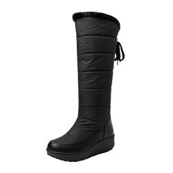 LKRSEEF Damen Stiefel Snowboard Dicke Waden Winterstiefel Flach Schneestiefel Weite H Mini Tactical Plateau Wanderstiefel Ankle Gefütterte Biker Gefüttert Schwarz Winterboots von LKRSEEF