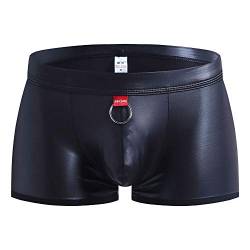 LKRSEEF Leder Unterhose Herren Ouvert Boxershorts Leder Optik Wetlook sexy Unterwäsche, Dessous Reizwäsche für Männer, Clubwear Jockstraps Po offen Shorts Kunstleder Tanga Latex von LKRSEEF