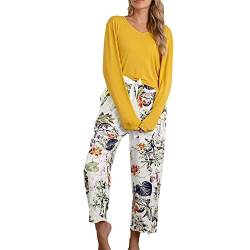 LKRSEEF Pyjama Damen Winter Loungewear Warme Teenager Mädchen Hausanzug Wear Sleepwear Winter Comfy Zweiteiler Rundhals Elastischer Pyjama Pjama Pyjamas von LKRSEEF