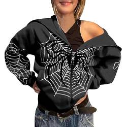 LKRSEEF Sweatshirts Für Damen - Damen Zip Up Oversized Hoodie Große Spinnennetz Print Muster Y2K Hoodie Gothic Punk Jacke Sweatshirt von LKRSEEF