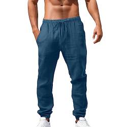 Leinenhose Herren 2000S Heatsy Musselin Regular Fit Sommerhose Urlaub Wathose Stretch Hose Jogging Style Redrum Gym Jogginghose Sport MTB Hosen Modern Lang Freizeithose Herren Blue XXL von LKRSEEF