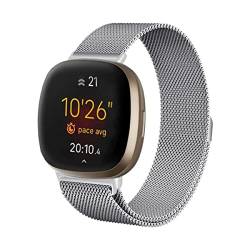 LKTM Edelstahl Mesh Uhrenarmband Kompatibel mit Fitbit Versa 2 Armband Fitbit Versa Armband für Damen Herren,Metal Sport Magnetverschluss Ersatzarmband für Fitbit Versa Lite/Versa SE (Silber,S) von LKTM