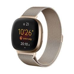 LKTM Edelstahl Mesh Uhrenarmband Kompatibel mit Fitbit Versa 2 Armband Fitbit Versa Armband für Damen Herren,Metal Sport Magnetverschluss Ersatzarmband für Fitbit Versa Lite/Versa SE (Vintage Gold,S) von LKTM