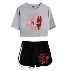 LKY STAR Anime Hazbin Hotel T-Shirts und Kurze Hose Set Charlie Morningstar Vaggie Cosplay Crop Top und Shorts 2pcs für Damen Mädchen von LKY STAR