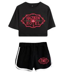 LKY STAR Anime Hazbin Hotel T-Shirts und Kurze Hose Set Charlie Morningstar Vaggie Cosplay Crop Top und Shorts 2pcs für Damen Mädchen von LKY STAR