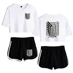 LKY STAR Attack On Titan Sommer Sport Sets mit Druck Anime T-Shirts Crop Top und shorts Anzug für Damen Mädchen von LKY STAR