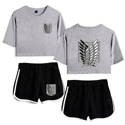 LKY STAR Attack On Titan Sommer Sport Sets mit Druck Anime T-Shirts Crop Top und shorts Anzug für Damen Mädchen von LKY STAR