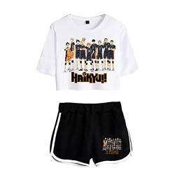 LKY STAR Damen Anime Sets Haikyuu Merch T-Shirt und Shorts 2 Stück Karasuno Crop Top & Shorts Cosplay Modisch Sport-Sets Hinata Shoyo von LKY STAR