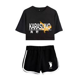 LKY STAR Damen Anime Sets Haikyuu Merch T-Shirt und Shorts 2 Stück Karasuno Crop Top & Shorts Cosplay Modisch Sport-Sets Hinata Shoyo von LKY STAR