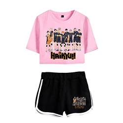 LKY STAR Damen Anime Sets Haikyuu Merch T-Shirt und Shorts 2 Stück Karasuno Crop Top & Shorts Cosplay Modisch Sport-Sets Hinata Shoyo von LKY STAR