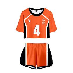 LKY STAR Haikyuu!! Damen Sommer mit Anime Volleyball Crop Top und Shorts, Karasuno Volleyball Mädchen Trainingsanzug 2 Stück Set von LKY STAR