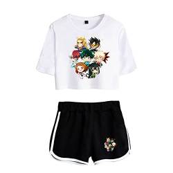 LKY STAR My Hero Academia T-Shirts und Kurze Hose Set Anime MHA Cosplay Deku Shoto Crop Top und Shorts 2pcs für Damen Mädchen von LKY STAR