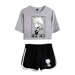 LKY STAR My Hero Academia T-Shirts und Kurze Hose Set Anime MHA Cosplay Deku Shoto Crop Top und Shorts 2pcs für Damen Mädchen von LKY STAR