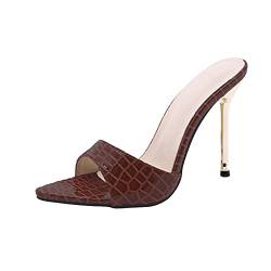 LLDG Damen High Heel Sandaletten mode Pointed Toe pumps sexy Schlangen druck Sandalen Elegante Retro Slip on Slipper Modische Stilettos Sandal Vintage Open Toe Sommerschuhe mit Pfennigabsatz von LLDG