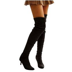 LLDG Damen Overknee Stiefel Stretch Langschaft Schlupfstiefel mode Hoch Stiefel Leicht Kniehohe Stiefel mit Pfennigabsatz elegant Stilettos übers Knie Stiefel Vintage Winterstiefel weitschaftstiefel von LLDG