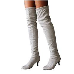 LLDG Damen Overknee Stiefel Stretch Langschaft Schlupfstiefel mode Hoch Stiefel Leicht Kniehohe Stiefel mit Pfennigabsatz elegant Stilettos übers Knie Stiefel Vintage Winterstiefel weitschaftstiefel von LLDG